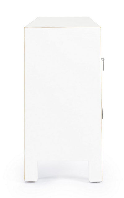 Mobile porta tv soggiorno in legno bianco con bordini dorati cm 130x24x50h