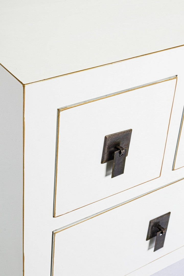 Mobile porta tv soggiorno in legno bianco con bordini dorati cm 130x24x50h