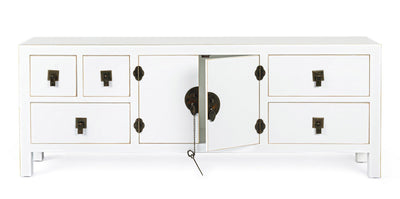 Mobile porta tv soggiorno in legno bianco con bordini dorati cm 130x24x50h