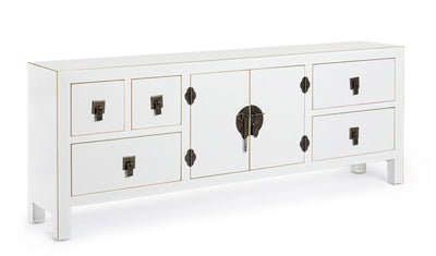 Mobile porta tv soggiorno in legno bianco con bordini dorati cm 130x24x50h