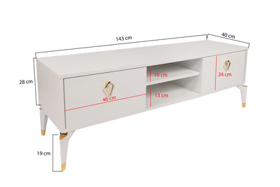 Mobile living TV moderno 2 ante e 2 vani a giorno con dettagli dorati cm 143x40x47h - vari colori