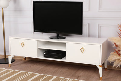 Mobile living TV moderno 2 ante e 2 vani a giorno con dettagli dorati cm 143x40x47h - vari colori