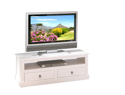 Goran - Mobile tv moderno con cassetti e ripiano in legno bianco cm 118x39x45h