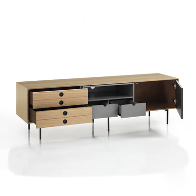 Mobile porta tv con cassetti e anta in legno naturale e grigio cm 170x40x51h