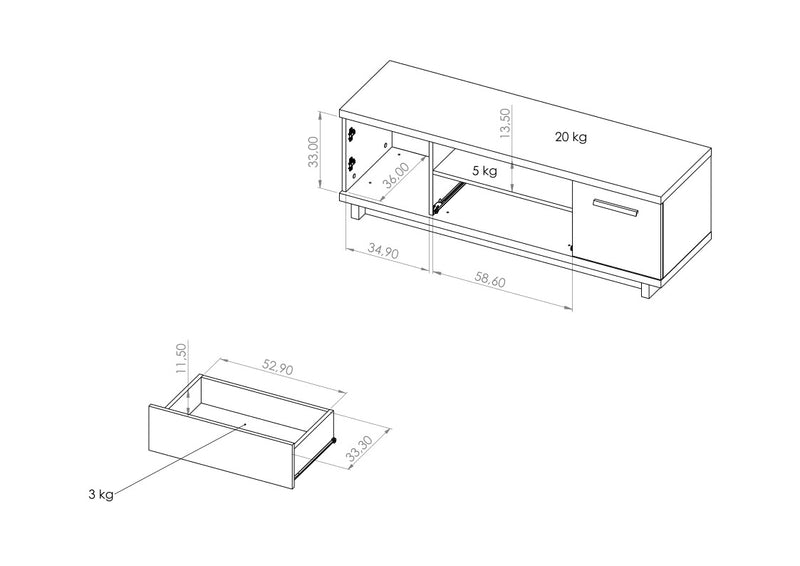 credenza con ante e cassetto in legno naturale e nero