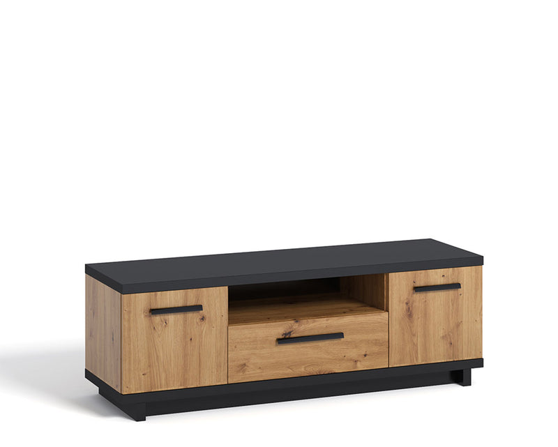 credenza con ante e cassetto in legno naturale e nero