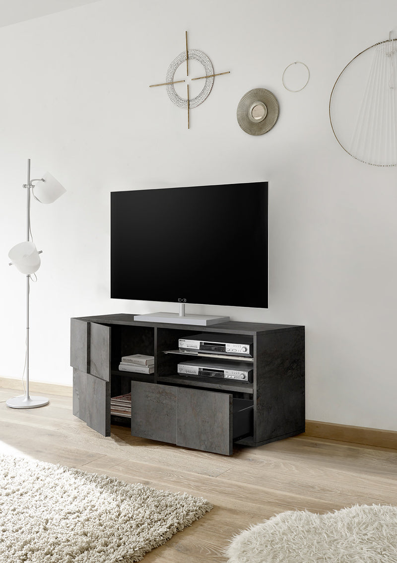 Galdor - Mobile basso porta tv design moderno finitura ossido cm 122x43x57h