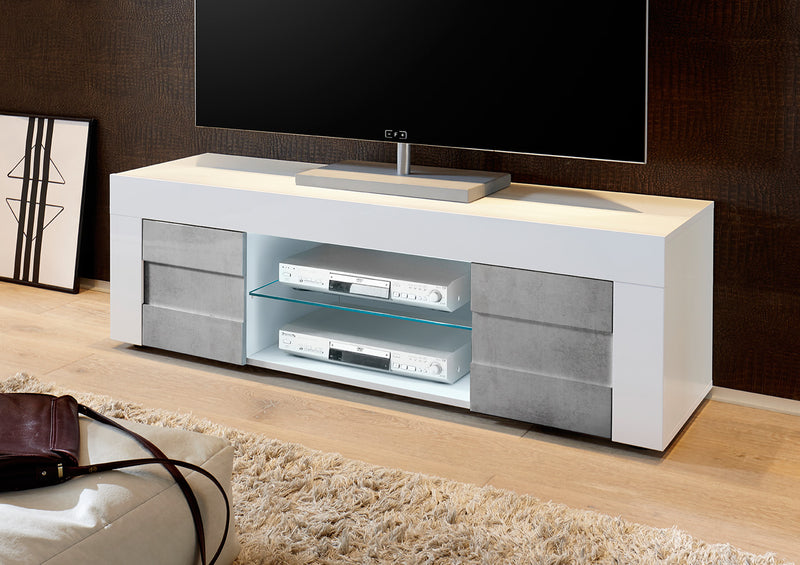mobile basso porta tv bianco e cemento