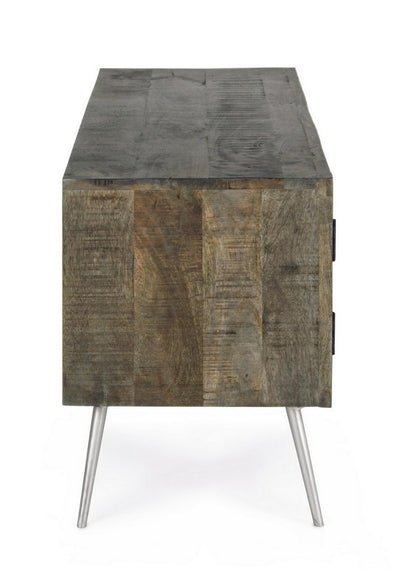 Mobile porta tv due ante laterali vani a giorno in legno di mango frontali intarsiati cm 125x40x55h