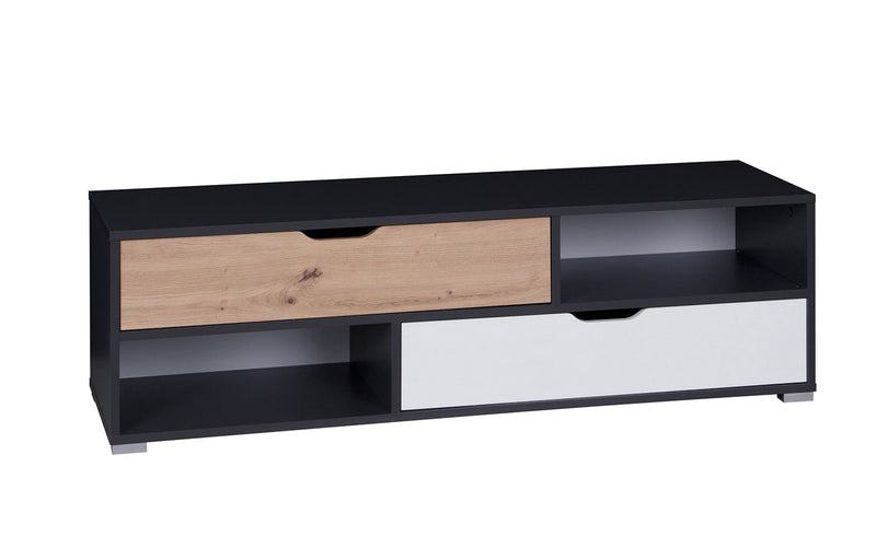 Edmond - Mobile porta tv basso in legno grafite bianco opaco e naturale cm 135x40x40h