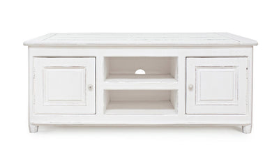 Mobile soggiorno porta tv in legno massello bianco design classico cm 145x45x60h