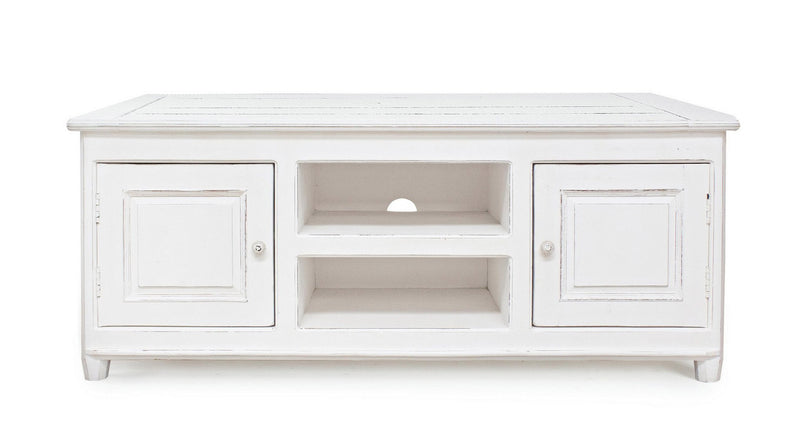 Mobile soggiorno porta tv in legno massello bianco design classico cm 145x45x60h