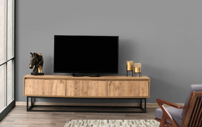 Mobile tv stile industriale in legno con 3 cassetti e piedi in metallo - varie misure