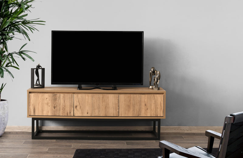 Mobile tv stile industriale in legno con 3 cassetti e piedi in metallo - varie misure