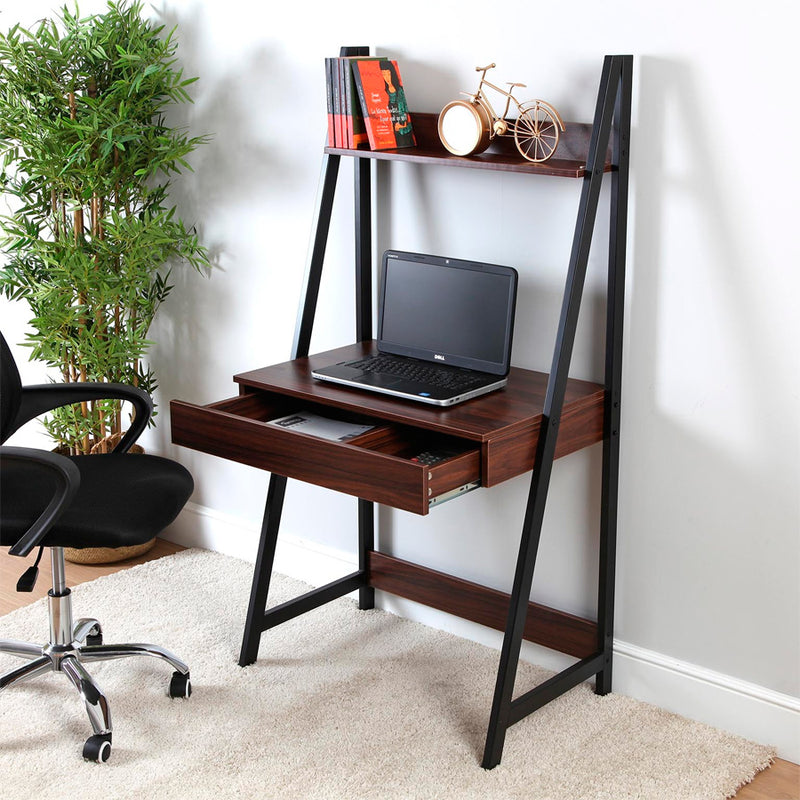 Mobile scrivania porta pc con mensola moderno in metallo e legno cm 74x48x146h