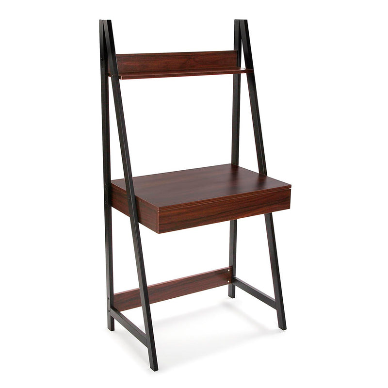 Mobile scrivania porta pc con mensola moderno in metallo e legno cm 74x48x146h