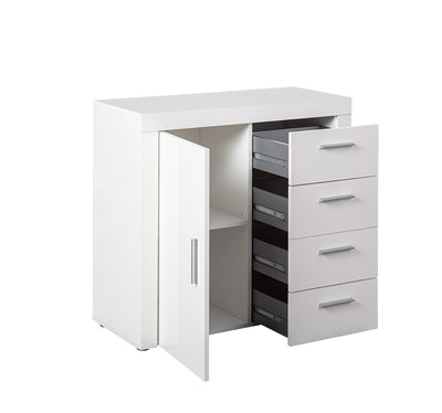 Fergi - Mobile moderno con cassetti e anta in legno colore bianco cm 94x40x86h