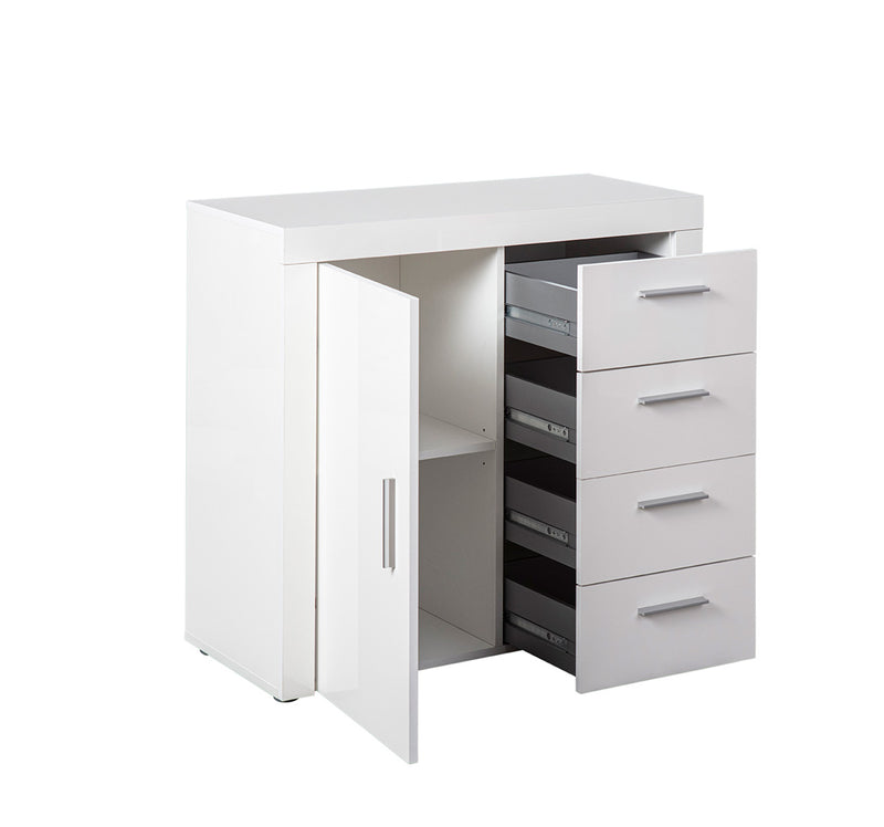 Fergi - Mobile moderno con cassetti e anta in legno colore bianco cm 94x40x86h