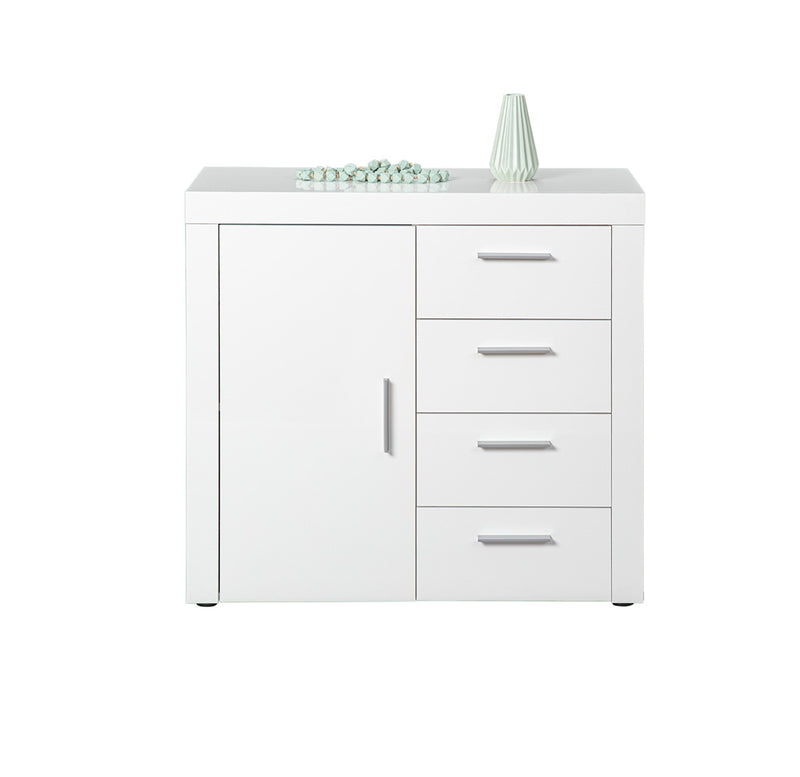 Fergi - Mobile moderno con cassetti e anta in legno colore bianco cm 94x40x86h