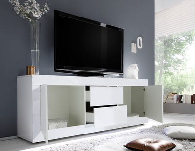 Tindar - Mobile soggiorno porta tv struttura bianco lucido cm 210x43x66h - vari colori