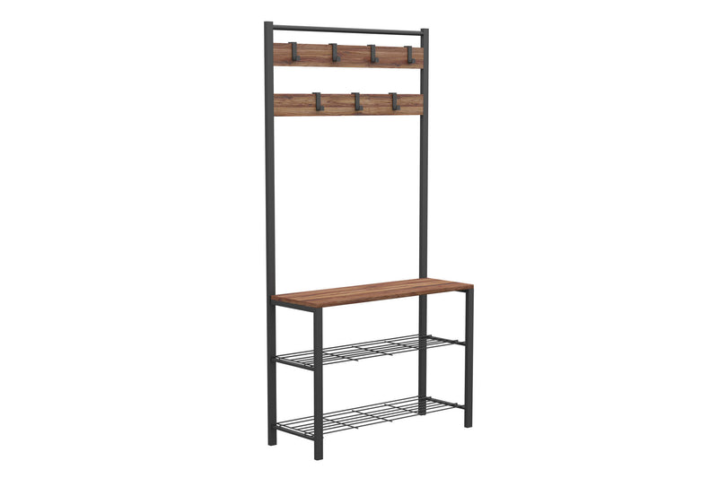 Mobile ingresso stile industrial in legno e metallo con appendiabiti cm 86x30x172h