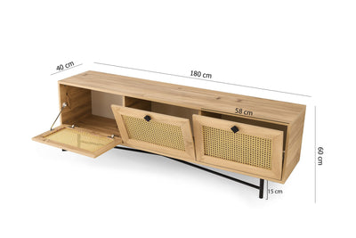 Mobile porta tv country a 3 ante a ribalta legno e metallo cm 180x40x60h