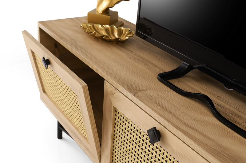 Mobile porta tv country a 3 ante a ribalta legno e metallo cm 180x40x60h