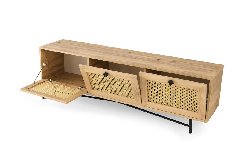 Mobile porta tv country a 3 ante a ribalta legno e metallo cm 180x40x60h