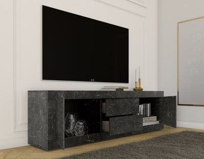 Beldin - Mobile porta tv alto in legno effetto marmo cm 210x43x66h
