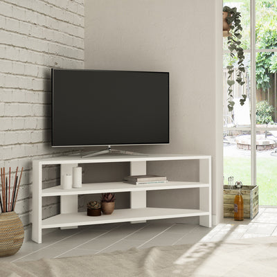 Mobile tv ad angolo moderno in legno con 2 ripiani a giorno cm 114x36x45h - vari colori