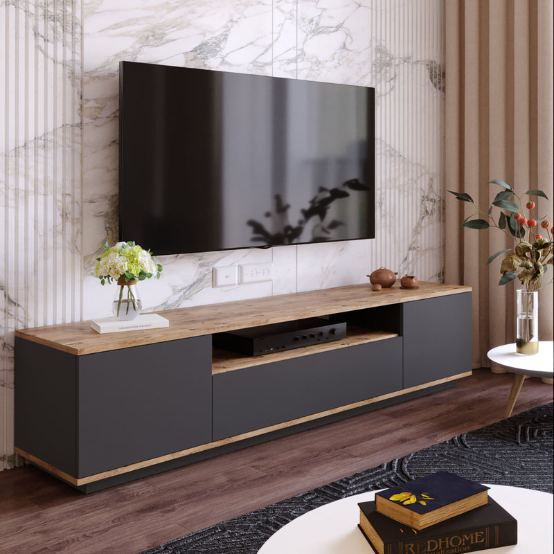 Mobile tv basso moderno da soggiorno con ante e vano cm 180x45x45h - vari colori
