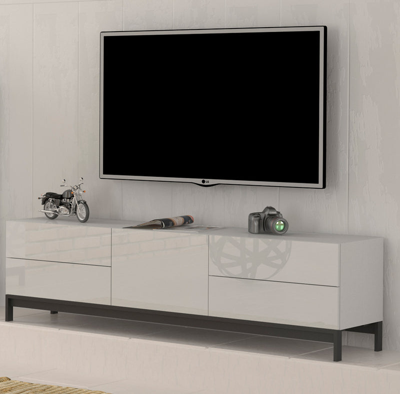 Criandro - Mobile porta tv moderno base con piedini in legno 2 cassetti e anta cm 170x40x47h - vari colori