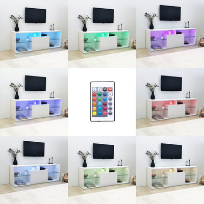 Mobile porta tv bianco opaco con ripiani in vetro e luci LED cm 160x35x55h