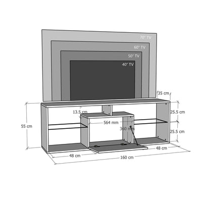 Mobile porta tv bianco opaco con ripiani in vetro e luci LED cm 160x35x55h