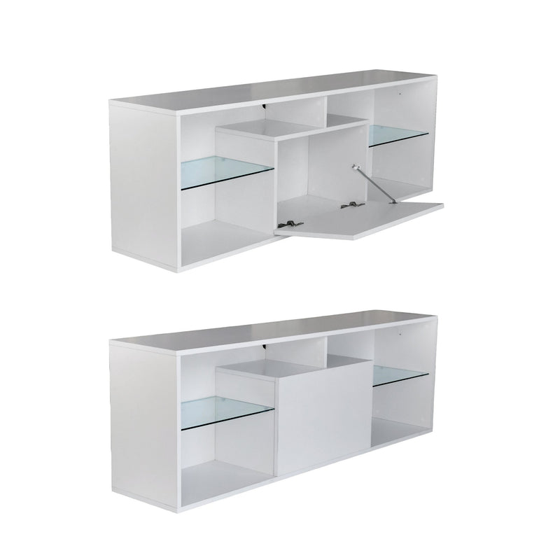 Mobile porta tv bianco opaco con ripiani in vetro e luci LED cm 160x35x55h