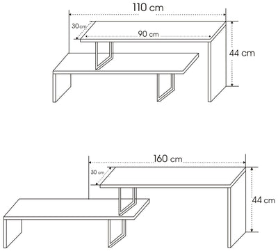 Mobiletto tv design industrial e moderno con 2 ripiani scomposti cm 120x30x45h