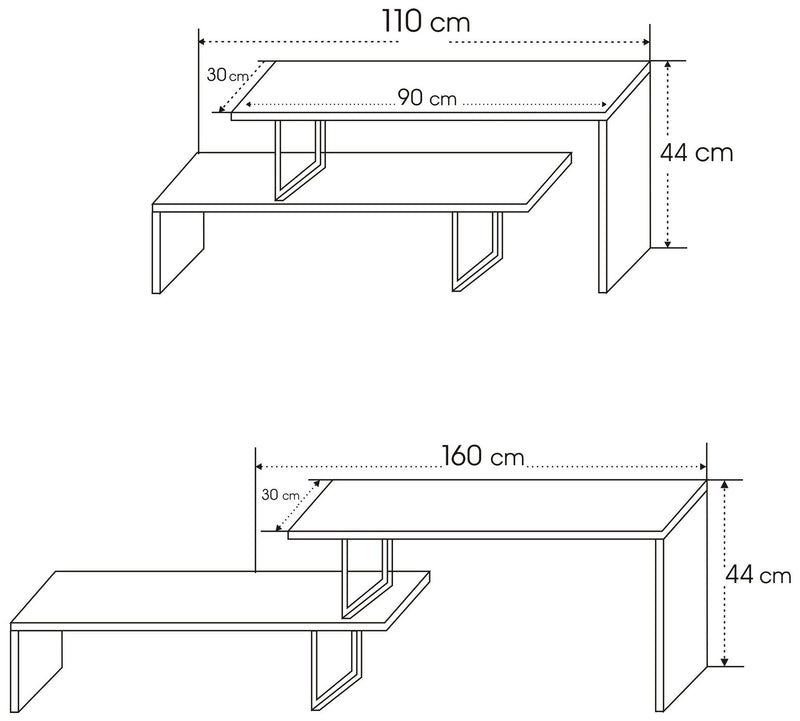 Mobiletto tv design industrial e moderno con 2 ripiani scomposti cm 120x30x45h