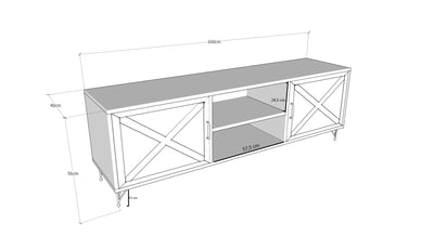 Mobile per tv industrial 2 ante e 2 vani a giorno con intagli nel legno cm 160x40x56h