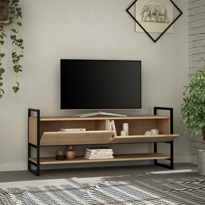 Mobile tv moderno in legno 2 ante a ribalta e vano a giorno inferiore cm 131x39x58h