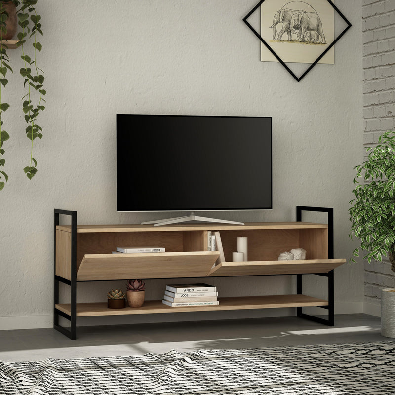Mobile tv moderno in legno 2 ante a ribalta e vano a giorno inferiore cm 131x39x58h