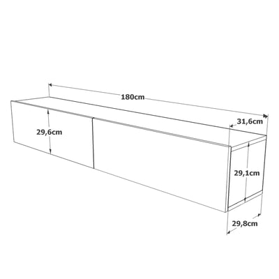 Mobile tv sospeso in legno design a 2 ante a ribalta bicolore cm 180x32x30h - vari colori