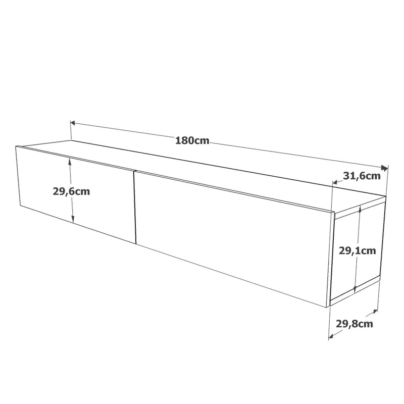 Mobile tv sospeso in legno design a 2 ante a ribalta bicolore cm 180x32x30h - vari colori