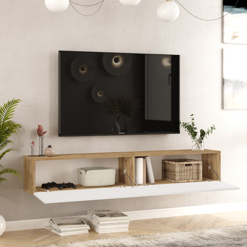 Mobile tv sospeso in legno design a 2 ante a ribalta bicolore cm 180x32x30h - vari colori