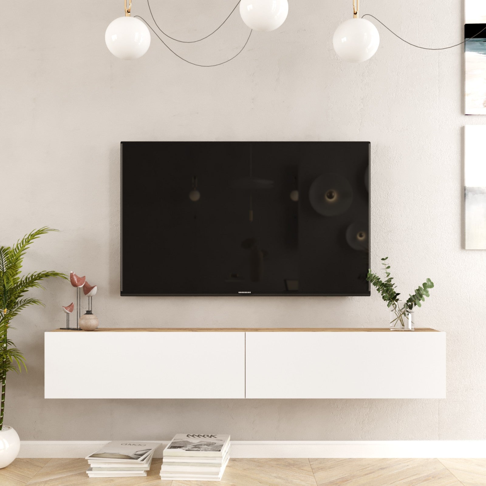 Mobile TV sospeso bianco lucido, supporto TV sospeso, mobile TV con Mobile TV sospeso bianco lucido, supporto TV sospeso, mobile TV con