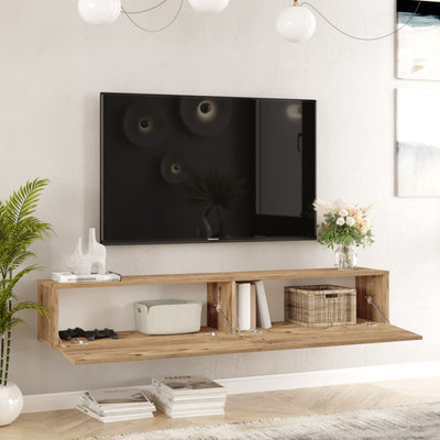 Mobile tv sospeso in legno design a 2 ante a ribalta bicolore cm 180x32x30h - vari colori