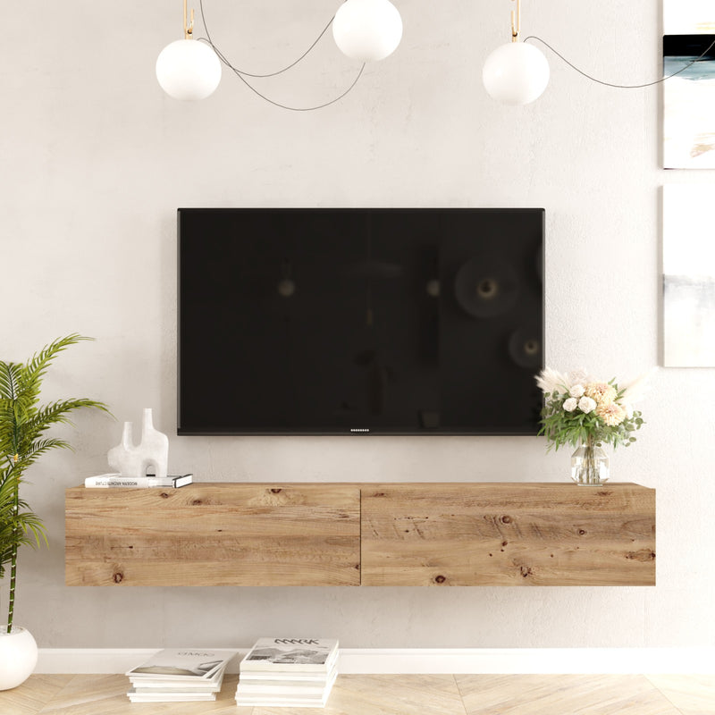 Mobile tv sospeso in legno design a 2 ante a ribalta bicolore cm 180x32x30h - vari colori