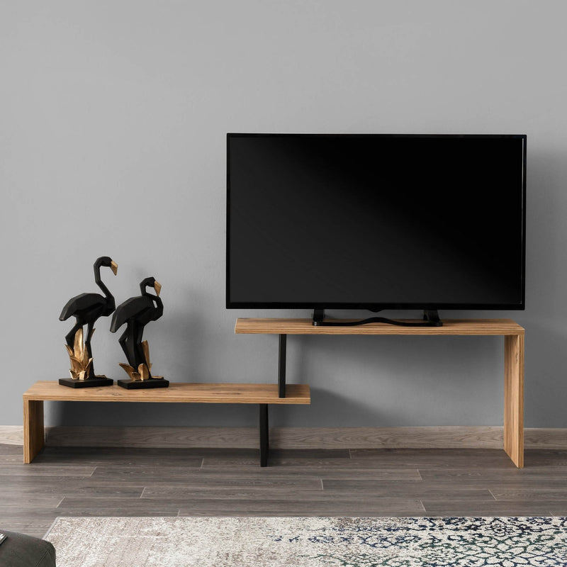 Mobile tv basso moderno industrial 2 ripiani diversa altezza in legno cm 153x30x44h
