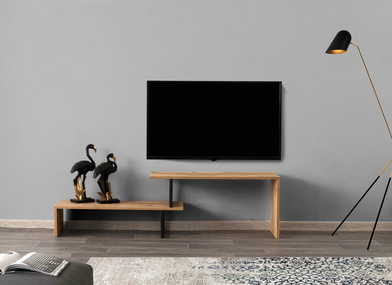 Mobile tv basso in legno stile industrial e moderno, colori: pino atlantico opaco e nero opaco. 2 ripiani, dimensioni cm 153x30x44h