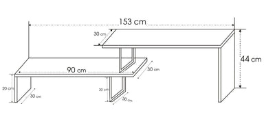 Mobile tv basso moderno industrial 2 ripiani diversa altezza in legno cm 153x30x44h
