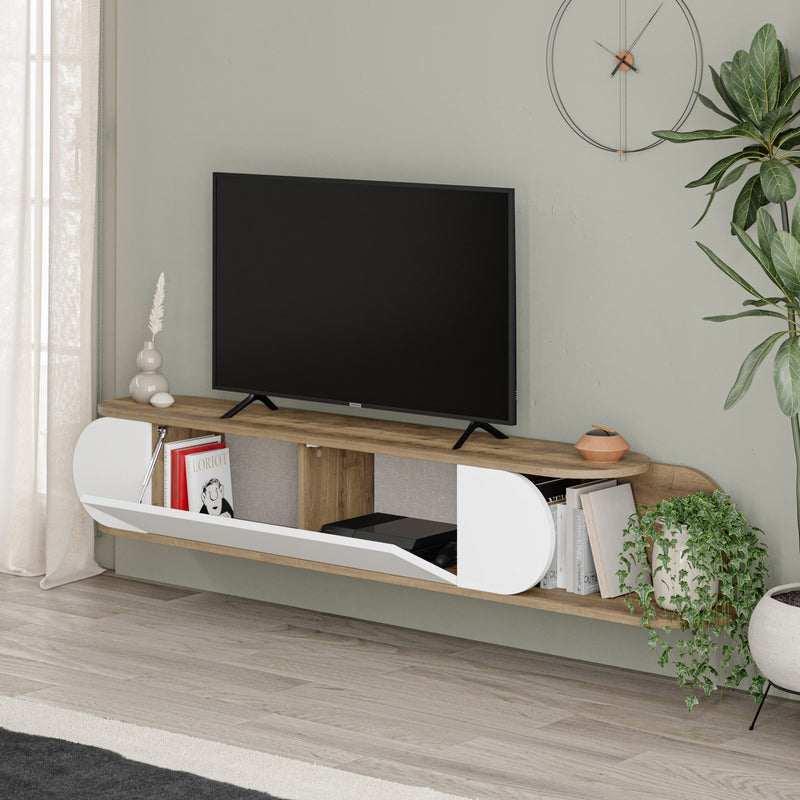 Mobile tv sospeso in legno con anta a ribalta design moderno ovale cm 180x30x30h - vari colori